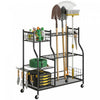 Outsunny Garden Tool Organizer for Garage, 3-Tier Yard Tool Storage Rack with 32 Slots, 4 Wheels, Shelves, 11 Hooks for Long-Handled Shovels and Rakes for Shed, Yard, Patio, Black