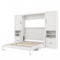 Maria Murphy Bed with Drawers and Shelves,Queen Size,White Queen Bed