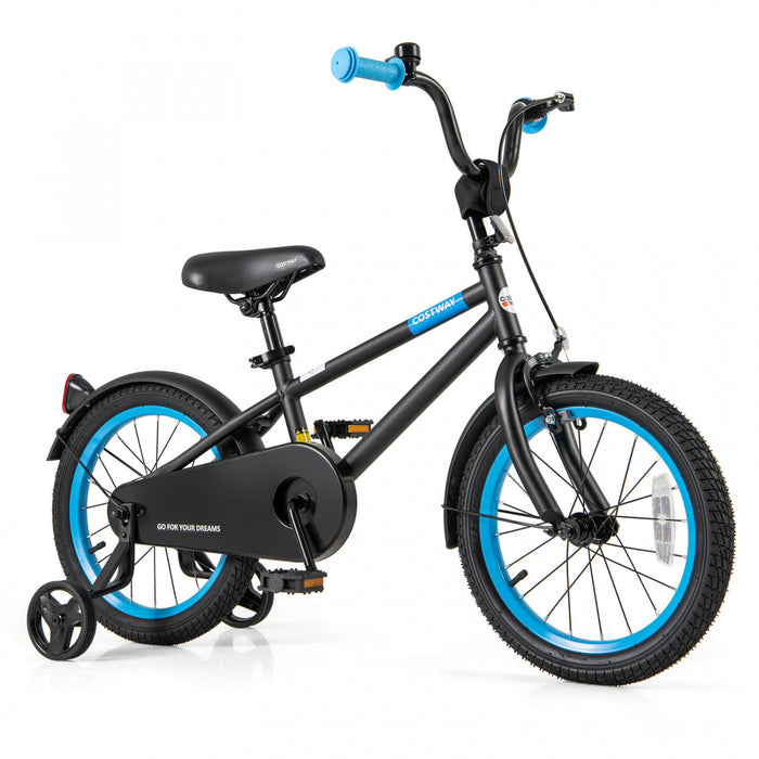 Costway 16\" Kids Bike With Adjustable Saddle Handlebar Removable Training Wheels Handbrake Black