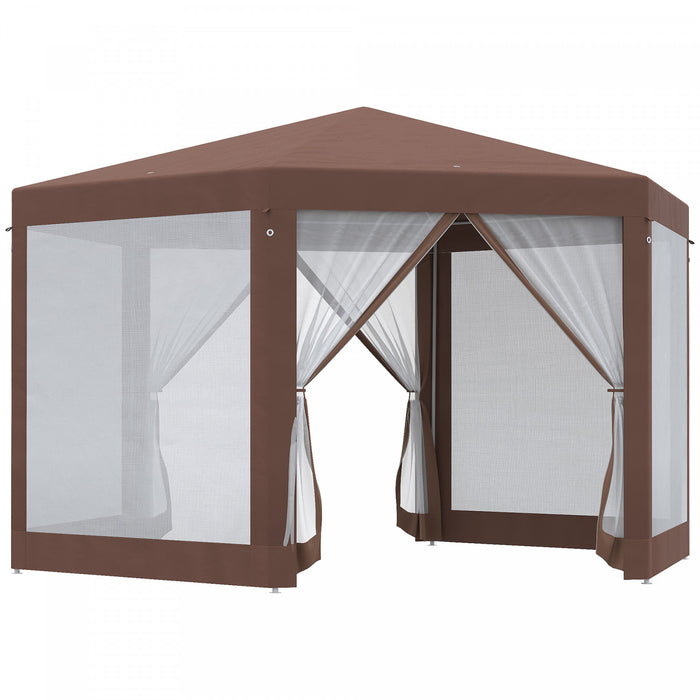 Outsunny 13' X 11' Hexagonal Party Tent With Nettings Brown