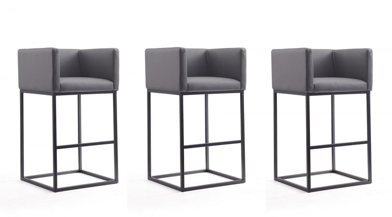 Embassy Mid-Century Modern Metal Upholstered Barstool in Gray - Set of 3