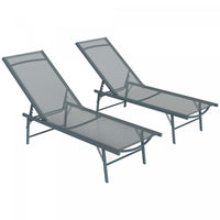 Outsunny 2 Pcs Folding Outdoor Lounge Chairs W/ Adjustable Back, Light Grey