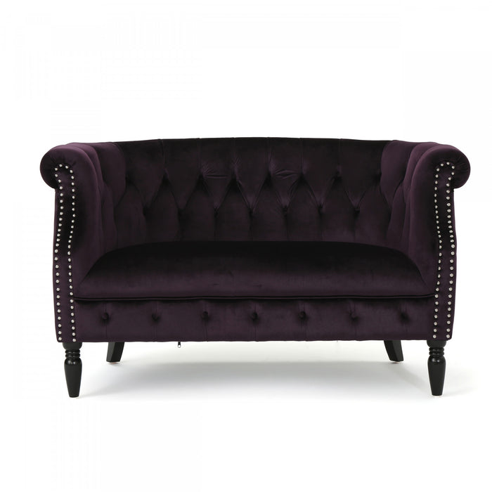 Vivian Solid Wood Rolled Arms Velvet Loveseat,Black Berry