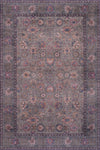 Aqua Brown Flora Washable Non-slip Low Pile Area Rug 5'x7'