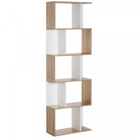 HOMCOM Geometric Bookcase, 5-Tier S Shaped Bookshelf, Natural and White