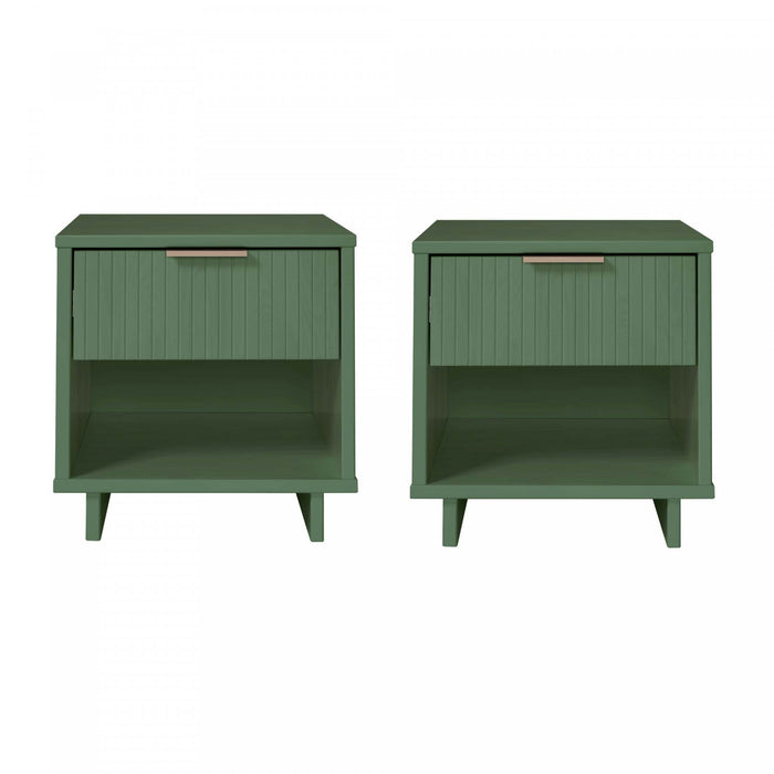 Granville Modern 18\" Nightstand in Sage Green (1-Drawer) - Set of 2