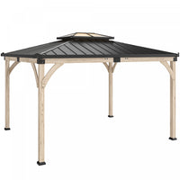 Outsunny 12' x 14' Hardtop Wood Gazebo Canopy, Double Roof Outdoor Gazebo