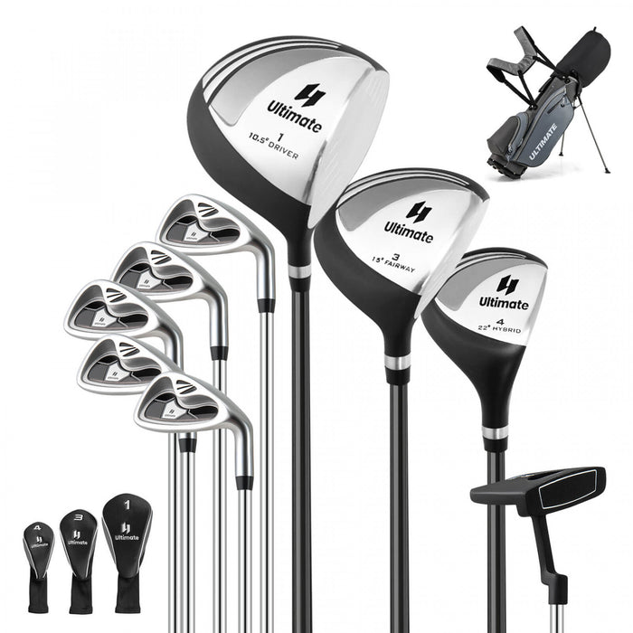 Men's Complete Golf Clubs Package Set 10 Pieces Includes Alloy Driver Grey