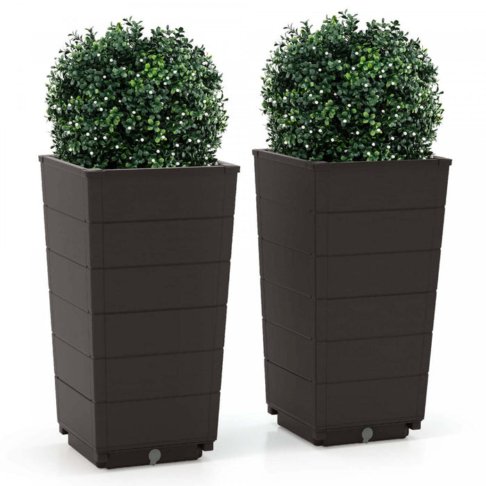 Costway 23\" Tall Planter Set Of 2 For Indoor/ Outdoor Use Large Self-watering Plant Pot Brown