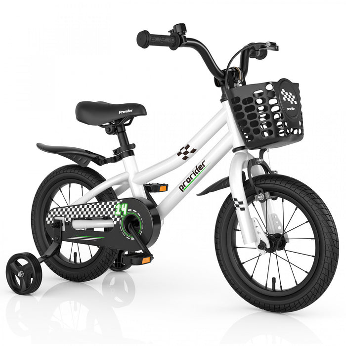 Costway 14\" Kid's Bike With Removable Training Wheels & Basket For 3-5 Years Old White