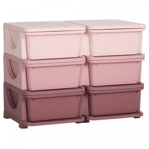 Qaba Kids Toy Storage Organizer With 6 Plastic Bins, 3 Tier Drawer Chest Utility For Kids Bedroom Nursery Kindergarten Living Room For Boys Girls Toddlers, Pink
