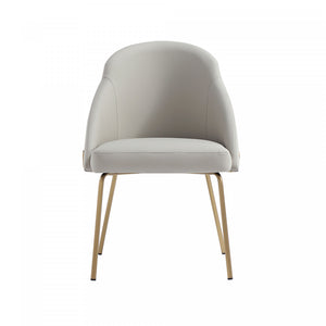 Gracie Modern Metal Vegan Leather Dining Chair in Stone Gray and Gold