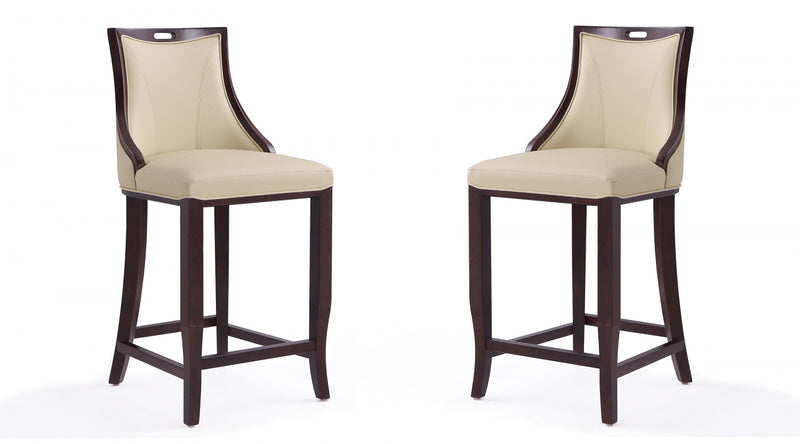 Emperor Traditional Wood Upholstered Barstool in Cream - Set of 2