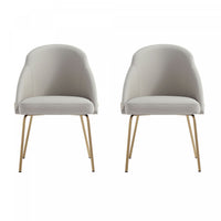 Gracie Modern Vegan Leather Metal Dining Chair in Stone Gray and Gold - Set of 2 