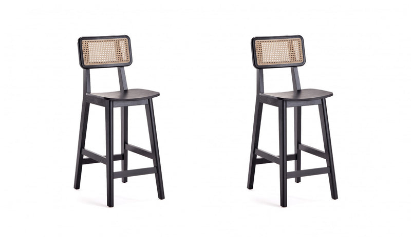Versailles Industry Chic Cane Back Wood Counter Stool in Black and Natural - Set of 2