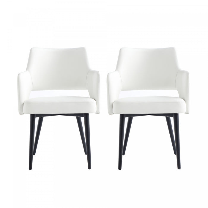 Tremont Modern Vegan Leather Metal Armchair in White - Set of 2