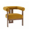 Crest Modern Upholstered Round Arm Accent Chair with Three-Leg Design, Mustard Yellow, Walnut | Crest Fauteuil d'Appoint Moderne a Accoudoirs Ronds et Pieds Triangulaires, Jaune Moutarde, Noyer