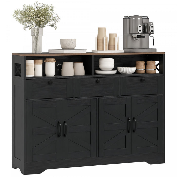 HOMCOM Sideboard, Buffet Cabinet with 4 Barn Doors and 3 Drawers Black