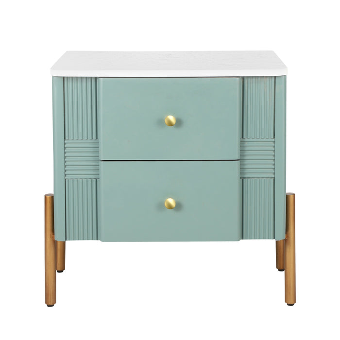 Lila Modern Nightstand with Storage Drawers and Metal Handles,Green