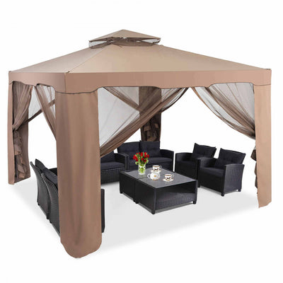 Costway 10'x 10'2-tier Canopy Gazebo Tent Outdoor Netting Picnic Party Sun Shade