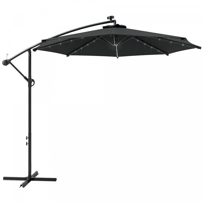 Outsunny 10ft Outdoor Cantilever Umbrella With Solar Lights Black