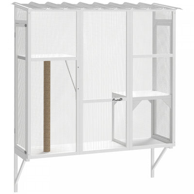 PawHut Catio Outdoor Cat Enclosure, Cat Window Box for 2-3 Cats with 2 Jumping Platforms & Scratching Post, Expendable Secure Window Perch House for Large Indoor Cats, White