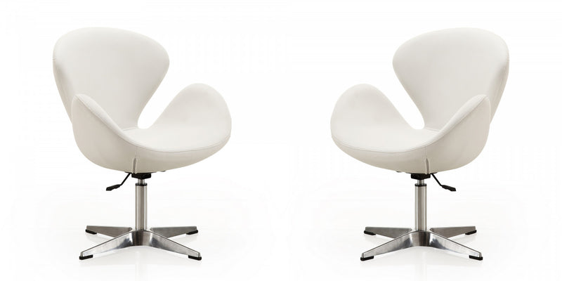 Raspberry Modern Upholstered Swivel Lounge Chair in White - Set of 2 Accent Chair