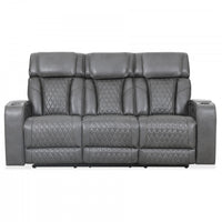 Kingsley 78 in. Leather Match Power Reclining Sofa with Storage Console and USB - Charcoal 