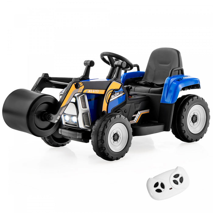 Costway Kids Ride On Road Roller 12v Electric Tractor Remote W/ Music & Led Light Blue