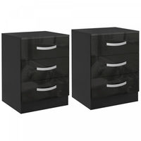 HOMCOM Nightstand Set of 2, Bedside Tables with 3 High Gloss Drawers