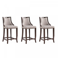 Emperor Traditional Wood Upholstered Barstool in Light Gray - Set of 3 