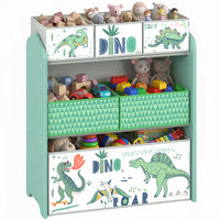 Qaba Kids Storage Organizer with 6 Storage Bins, 3-Tier Children's Storage Shelf for Bedroom, Kids Room, Large Organizer Rack for Toys and Books, Green