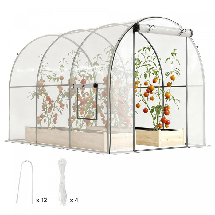 Outsunny Polytunnel Greenhouse with Mesh Window, Grow House Tent, Clear