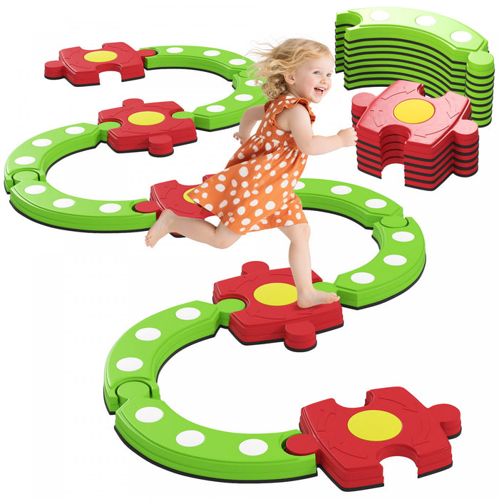Qaba Kids Balance Beam Stepping Stones, 13 PCS Balance Bridge with Non-slip Surface & Bottom, Montessori Toy for Kids 3-8, Build Coordination and Gross Motor Skills, Green