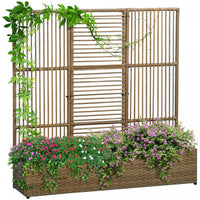 Outsunny Rattan Outdoor Planter With Trellis, Raised Garden Bed, Sand Brown