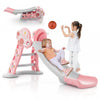 Costway 3-in-1 Kids Indoor Slide With Basketball Hoop & Basketball, Safe Buffer Zone Pink