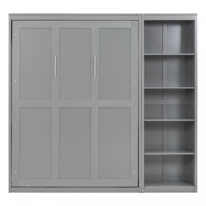 Jocelyn Space-saving Full Murphy Bed With Shelves - Grey