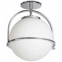 Dainolite Paola 1 Light Semi-flush Mount Polished Chrome White Opal Glass Lamp