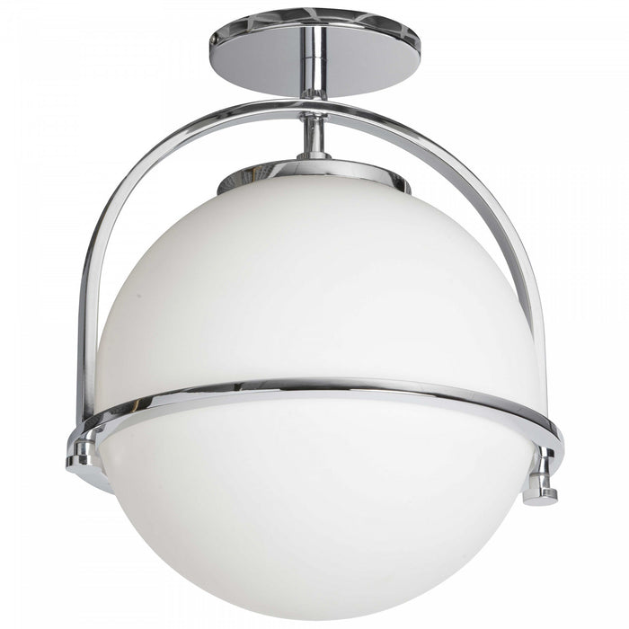 Dainolite Paola 1 Light Semi-flush Mount Polished Chrome White Opal Glass Lamp