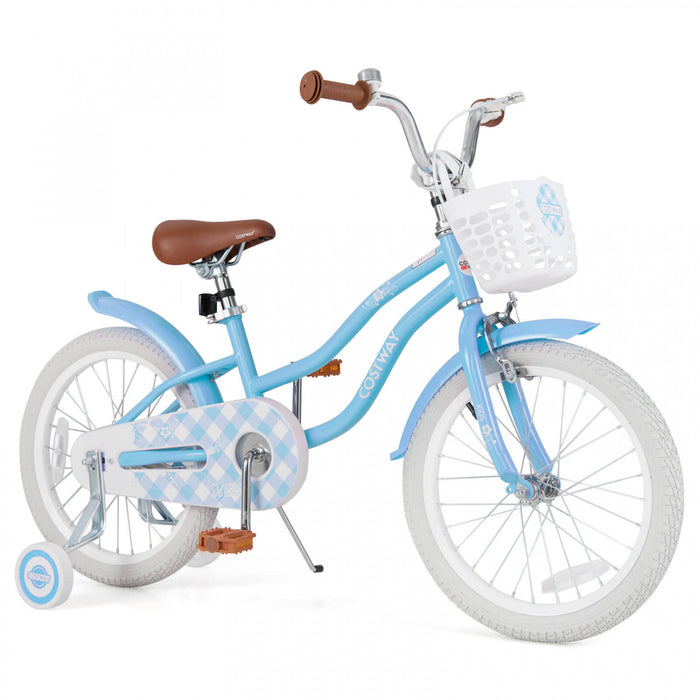 Costway 18\" Kids Bike Toddler Bicycle With Training Wheel Kickstand For 4-8 Years Blue