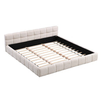 Eleanor Elegant Chenille Upholstered Bed with Checkerboard Design,King Size,Beige King Bed  