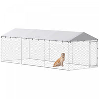 PawHut Outdoor Dog Kennel Dog Run with Waterproof, UV Resistant Cover for Small and Medium Sized Dogs, 6.6' x 6.6' x 4.9', Silver