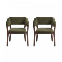 Blake Modern Faux Mohair Wood Armchair in Green - Set of 2 Dining Chair 