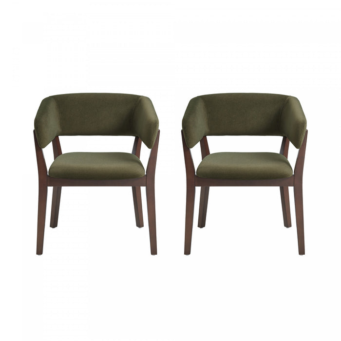 Blake Modern Faux Mohair Wood Armchair in Green - Set of 2 Dining Chair