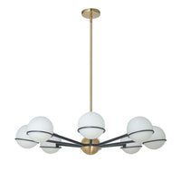 Dainolite Sofia 8 Light Chandelier Matte Black/Aged Brass White Opal Glass Lamp