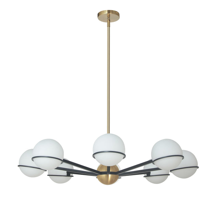 Dainolite Sofia 8 Light Chandelier Matte Black/Aged Brass White Opal Glass Lamp