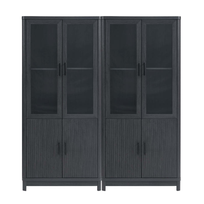 Jodie Mid-Century Modern 31\" Bookcase Cabinet in Charcoal Gray (6-Shelf) - Set of 2