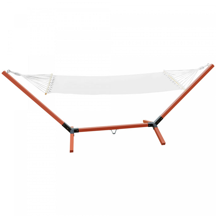 Outsunny 130\" X 47\" Hammock With Stand, Outdoor Hammock Camping Bed, Freestanding Lounge Chair With Wooden Frame Cotton Fabric For Outdoor Indoor, White, Teak