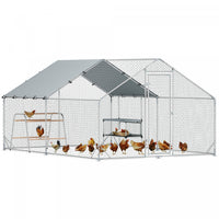 Pawhut Chicken Run, Large Metal Chicken Coop With Nesting Box, Waterproof & Uv-resistant Cover, Roosting Bars, Poultry Cage For Outdoor, Backyard, Farm, For 12-18 Poultry