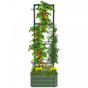 Outsunny Galvanized Raised Garden Bed With 4-tier Trellis Tomato Cage Green